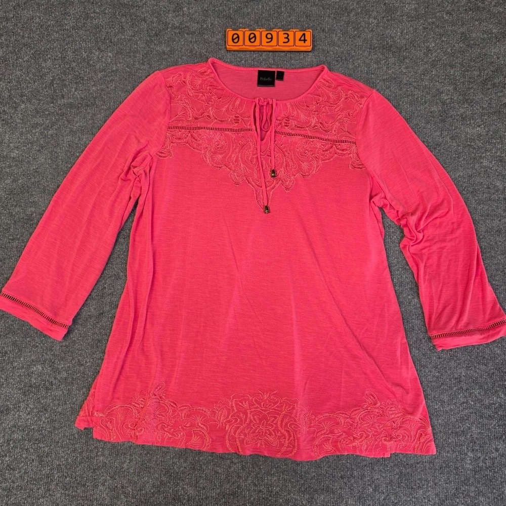 Rafaella Women's Pink Long Sleeve Top with Embroidered Floral Design, size ,